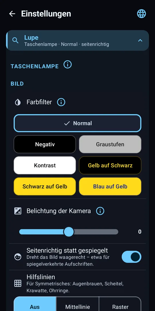 Sieben Farbfilter, jeder Knopf in seinen eigenen Farben